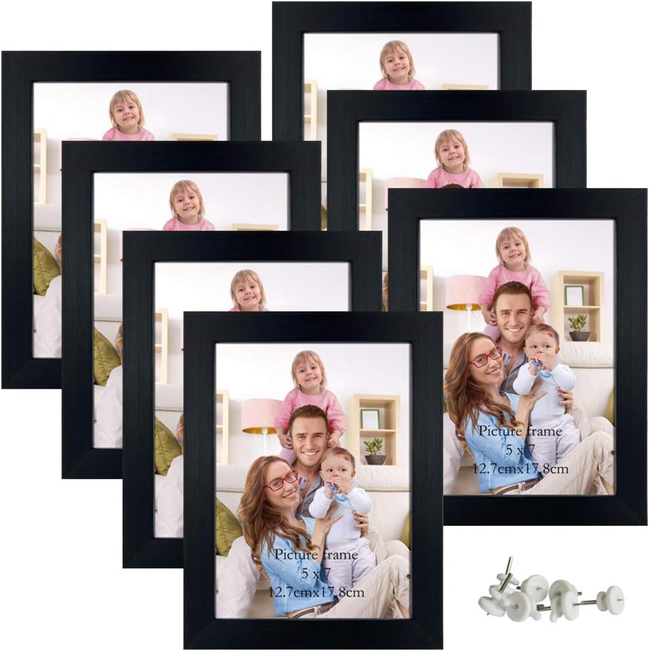 5x7 Picture Frame 7 Pack Black Photo Frames Set for Wall or Tabletop Display
